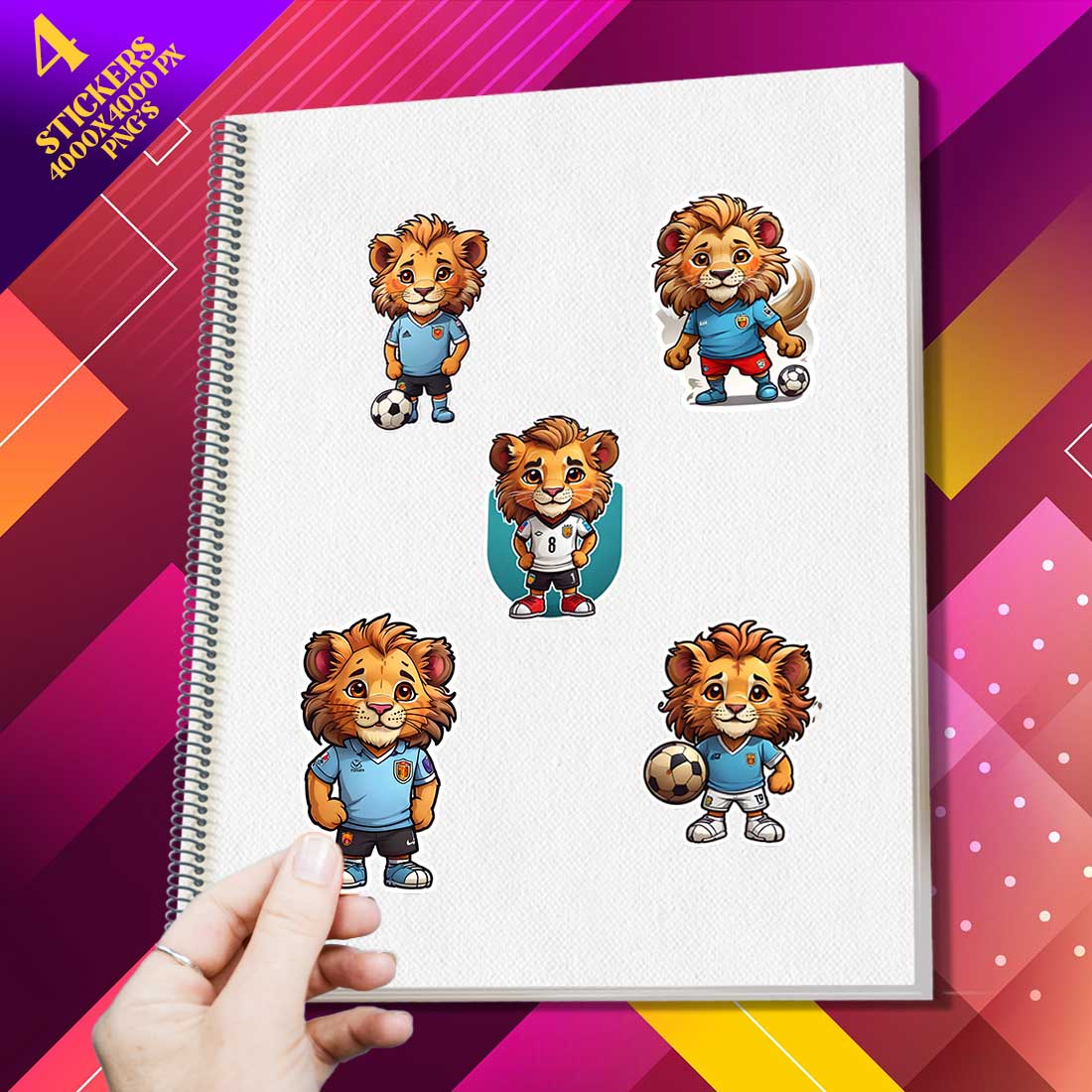 Cute Footballer Lion Stickers PNG’s cover image.