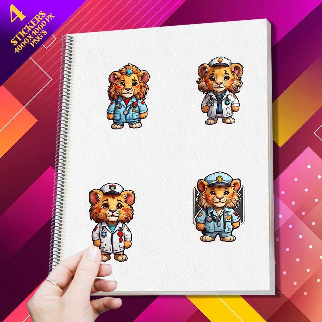 Cute paramedic Lion Stickers PNG’s cover image.