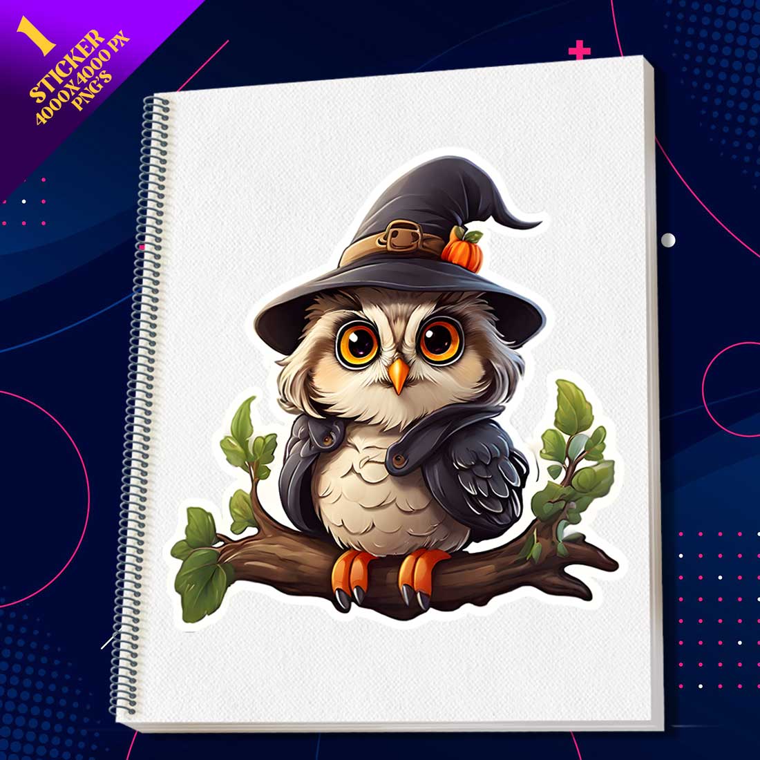 Cute Wizard Owl Illustrational Sticker Unique cover image.