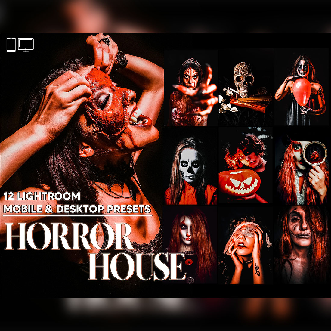 12 Horror House Lightroom Presets, Warm Mobile Preset, Dark Desktop LR Filter DNG Portrait Instagram Theme, Scary Pack, Blogger CC cover image.