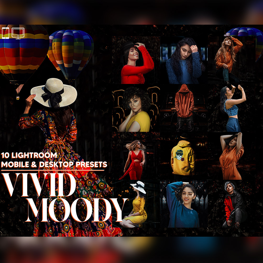 10 Vivid Moody Lightroom Presets, Dark Colorful Mobile Preset, Rich Deep Vibrant Desktop, Portrait Lifestyle Theme Instagram LR Filter DNG cover image.