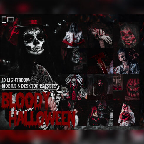 10 Bloody Halloween Lightroom Presets, Deep Moody Mobile Preset, Dark Horror Desktop, Lifestyle Portrait Theme Instagram LR Filter DNG, Red cover image.