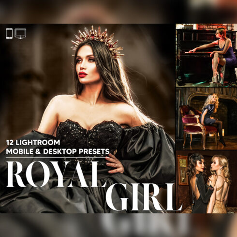 12 Royal Girl Lightroom Presets, Moody Mobile Editing, Lux Desktop LR Filter DNG Influencer Instagram Theme, Glow Hue, Blogger CC cover image.