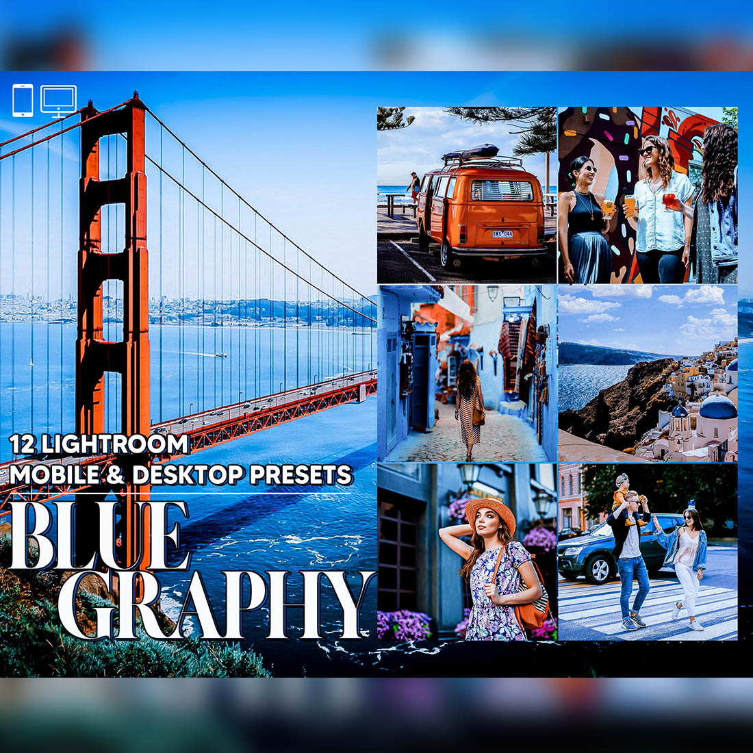 12 Blue Graphy Lightroom Presets, Bluish Mobile Preset, Moody Desktop LR Filter DNG Portrait Instagram Theme For Lifestyle, Summer Scheme cover image.