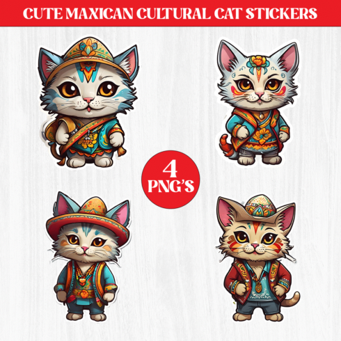 Cute Mexican Cultural Cat Stickers PNG’s cover image.