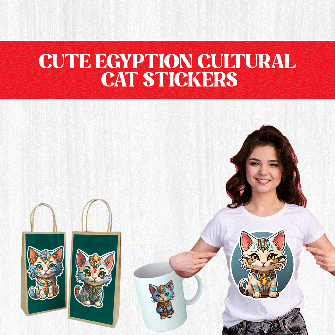 Cute Egyptian Cultural Cat Stickers PNG’s preview image.