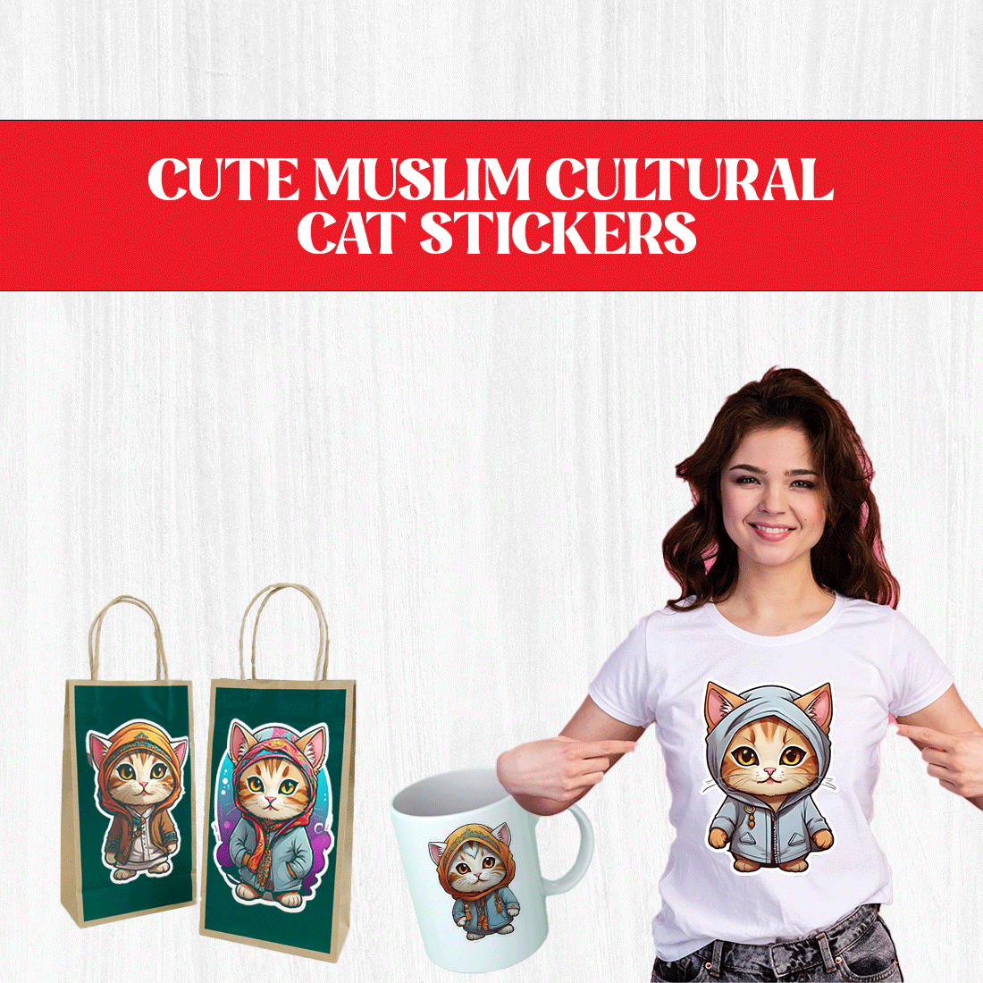 Cute Muslim Cultural Cat Stickers PNG’s preview image.