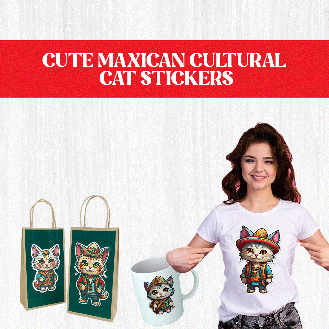 Cute Mexican Cultural Cat Stickers PNG’s preview image.