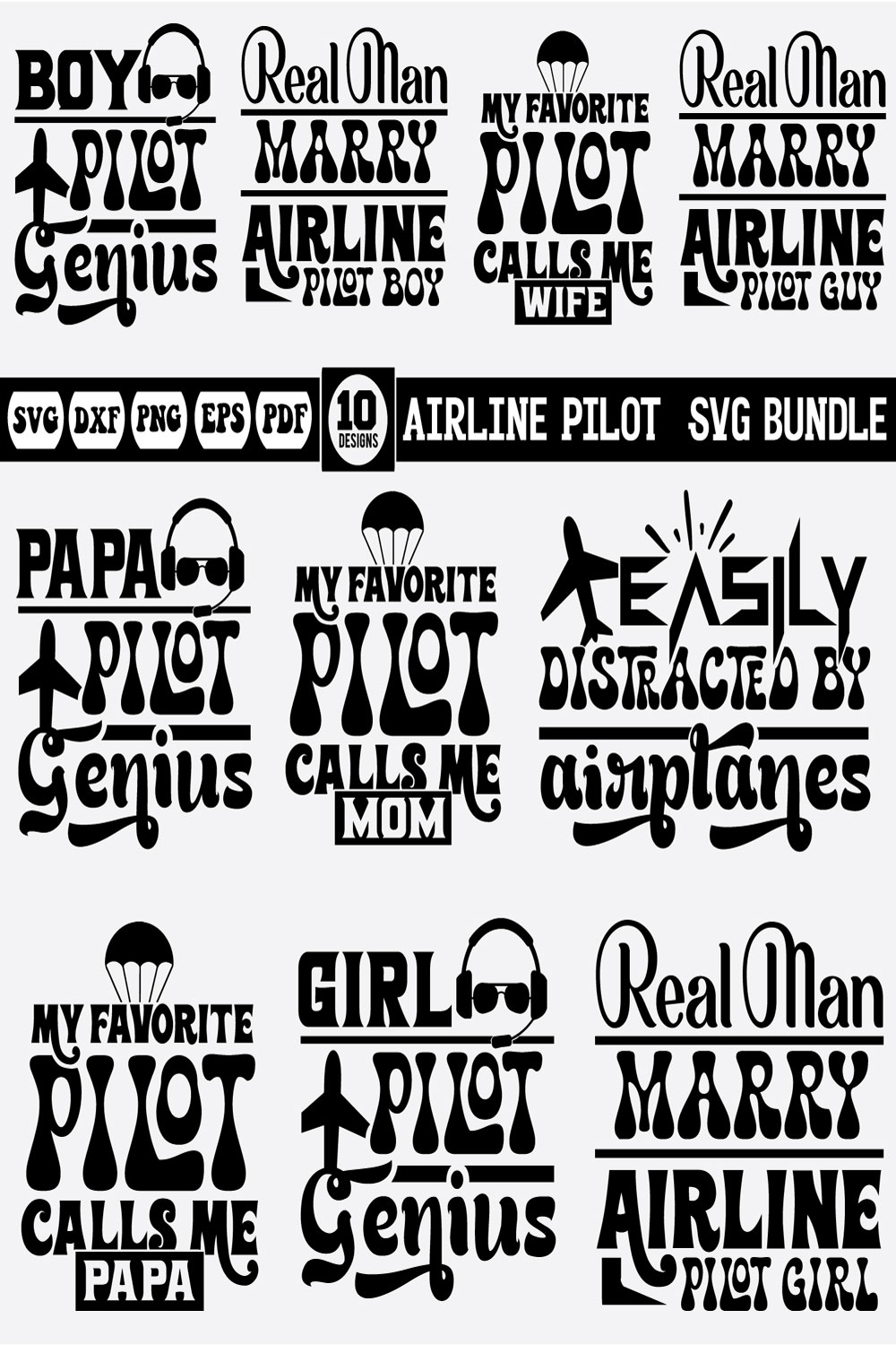 Airline Pilot Svg Bundle pinterest preview image.