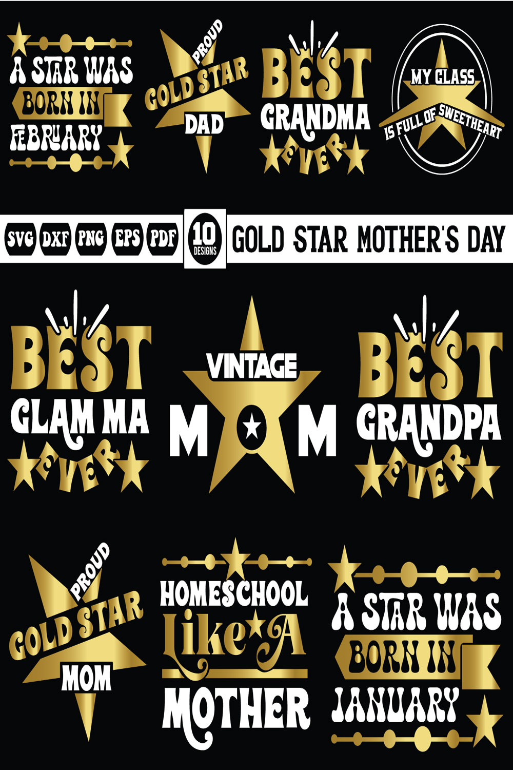 Gold Star Mother's Day Svg Bundle pinterest preview image.