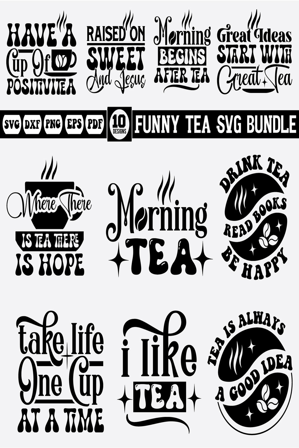 Funny Tea Quotes Svg Bundle pinterest preview image.