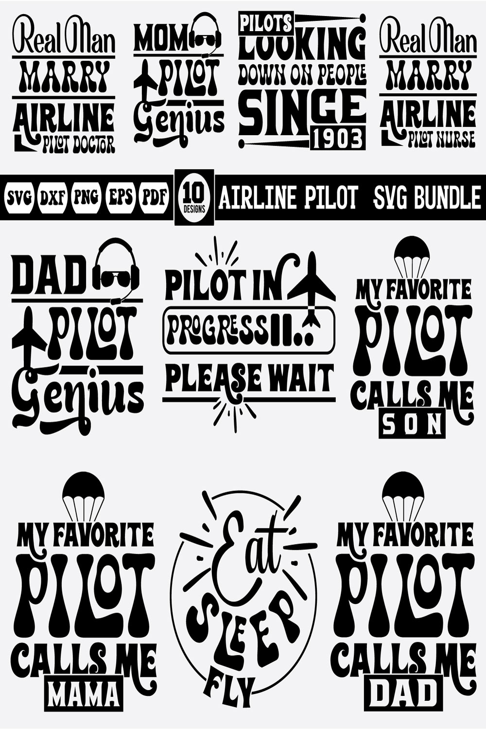 Airline Pilot Svg Design Bundle pinterest preview image.