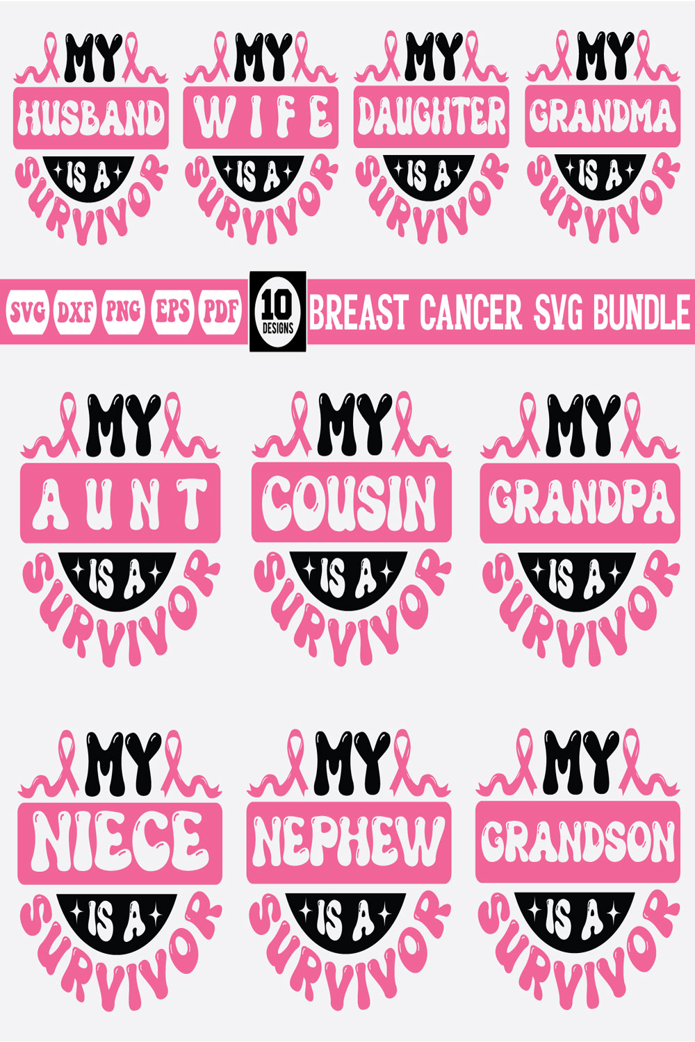 breast cancer svg bundle Vol-1 pinterest preview image.