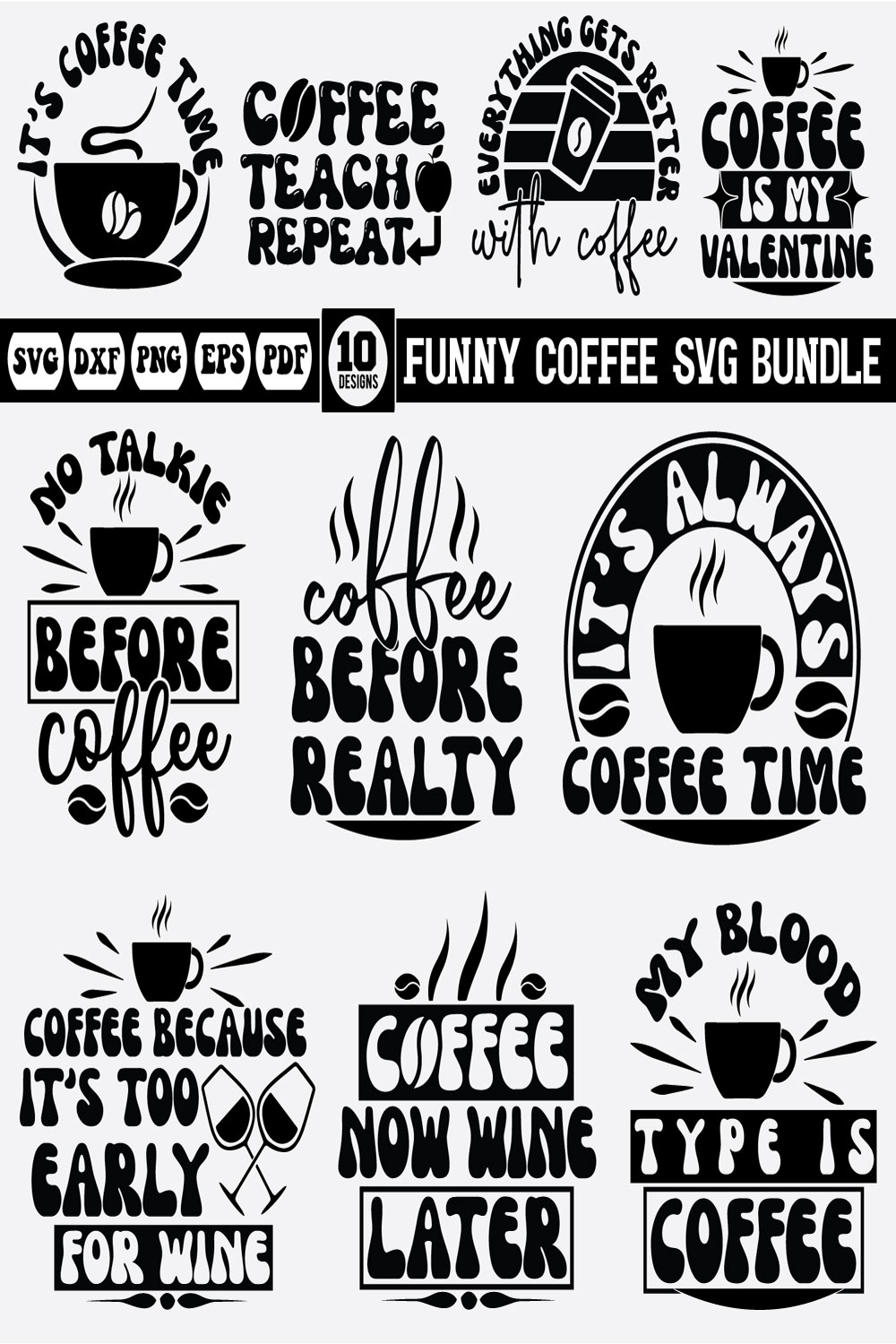 funny coffee Svg bundle pinterest preview image.