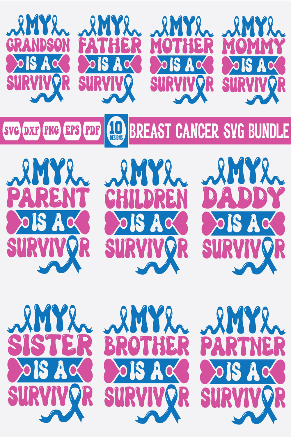 breast cancer awareness month svg bundle vol-1 pinterest preview image.