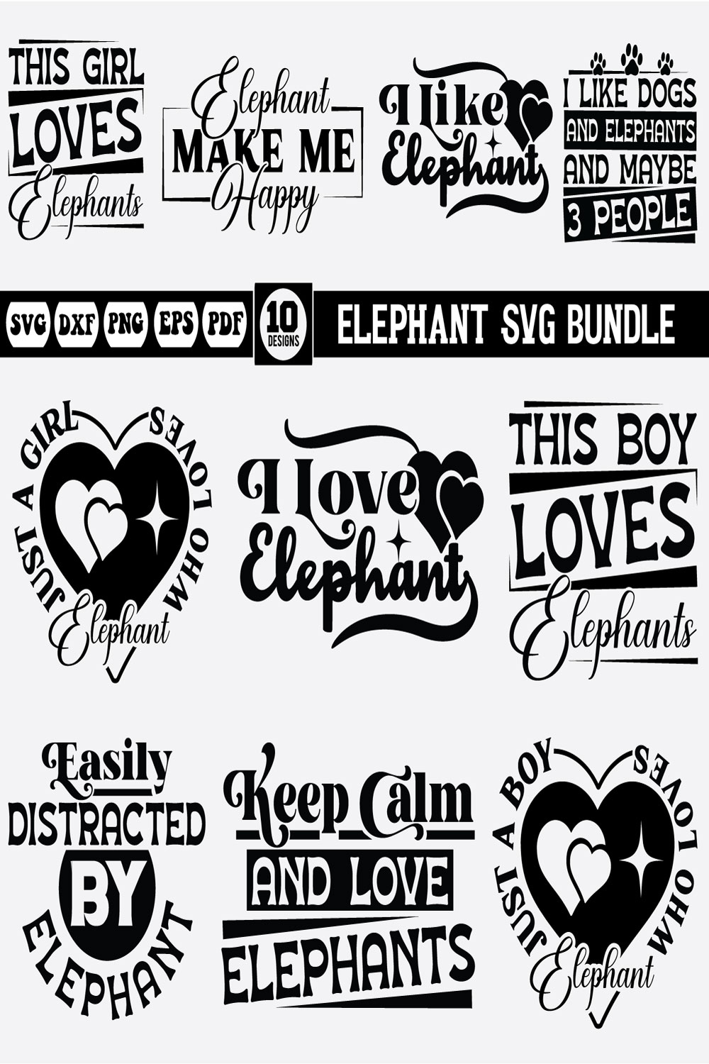 Elephant svg bundle pinterest preview image.