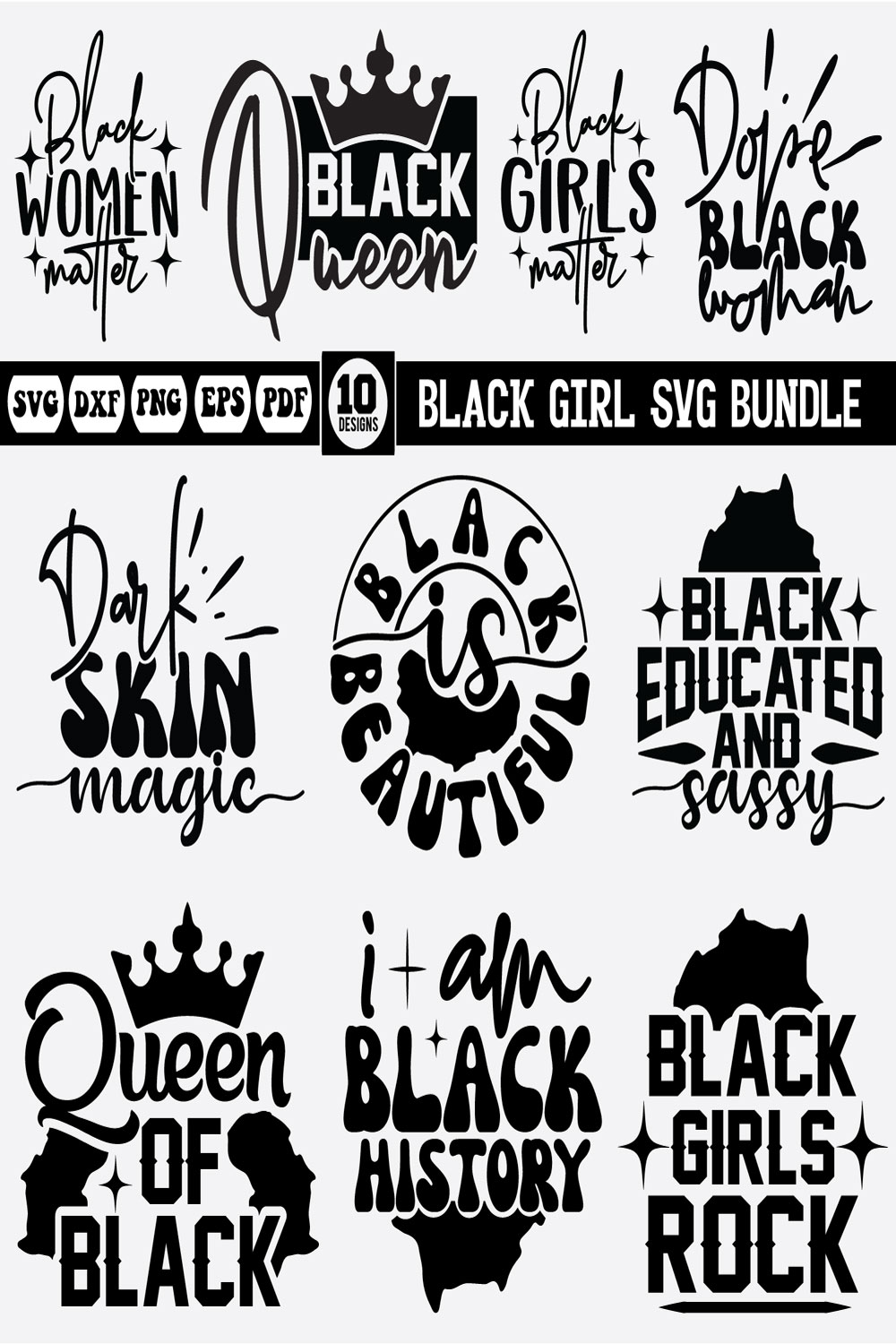 Black Girl Svg bundle pinterest preview image.