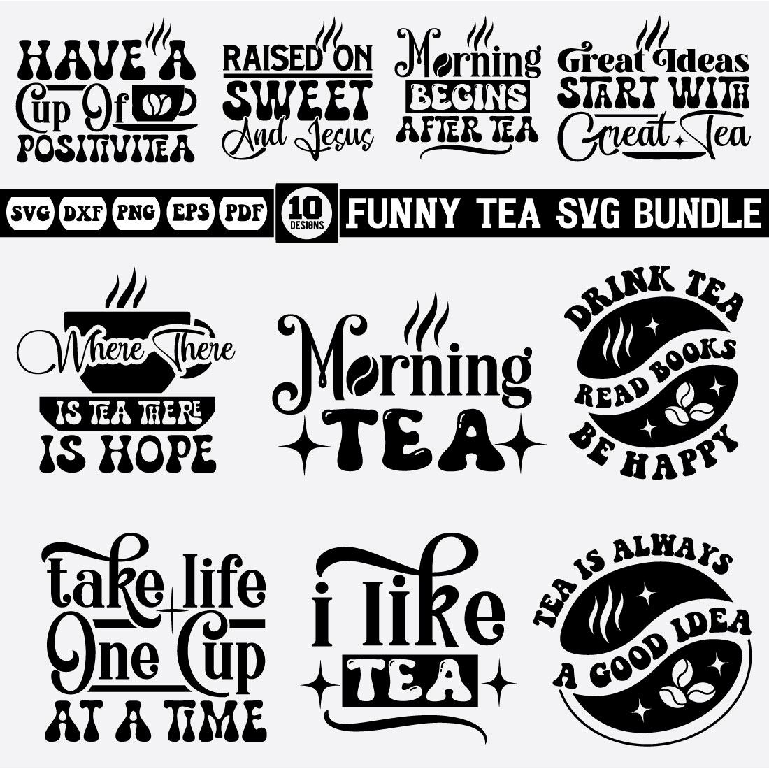 Funny Tea Quotes Svg Bundle cover image.