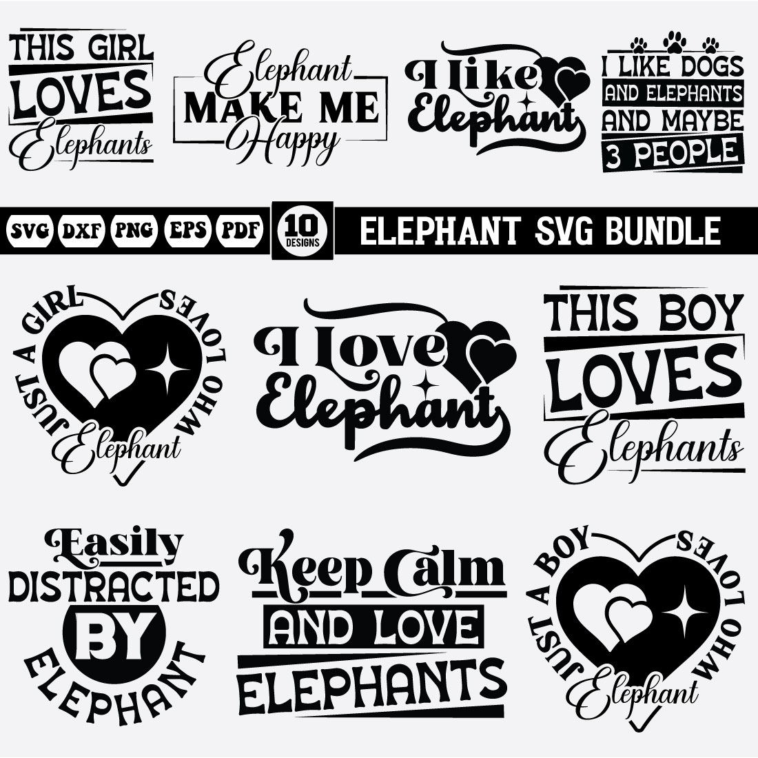 Elephant svg bundle preview image.