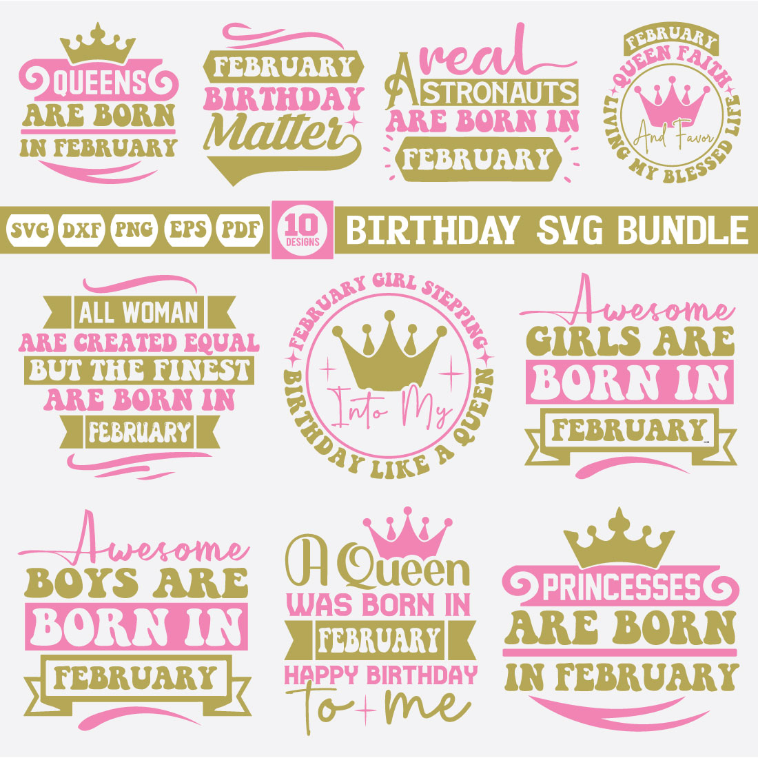 february birthday svg bundle preview image.