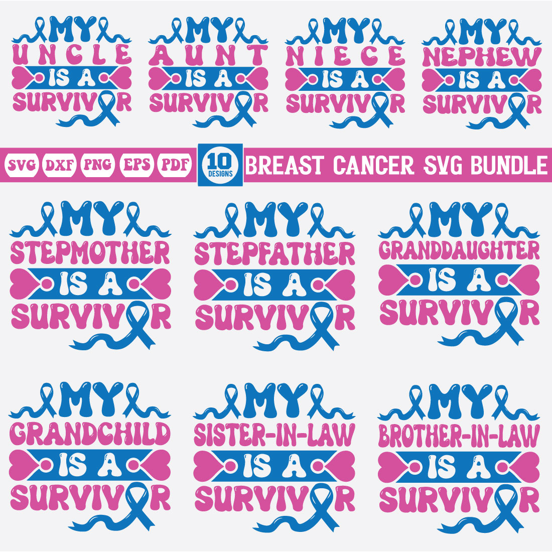 breast cancer awareness month svg bundle preview image.