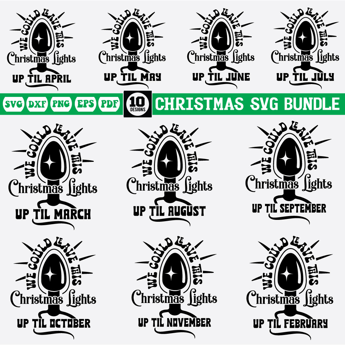 Christmas Light Svg Design Bundle preview image.