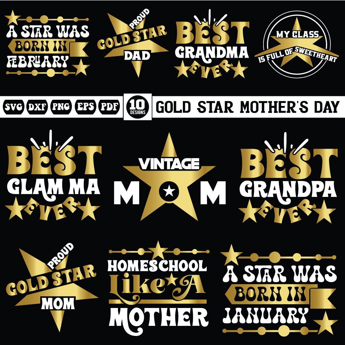 Gold Star Mother's Day Svg Bundle preview image.