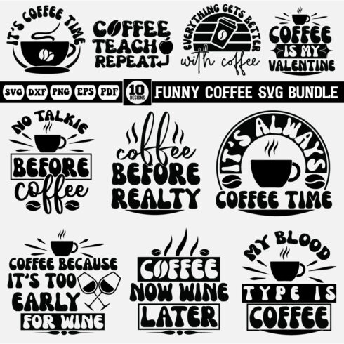 funny coffee Svg bundle cover image.