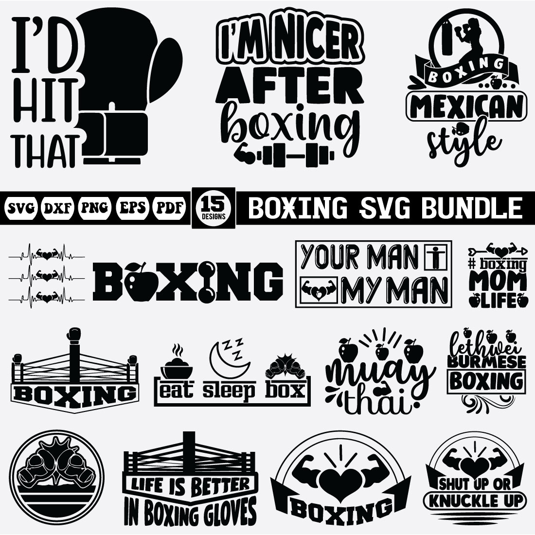 boxing Svg bundle preview image.