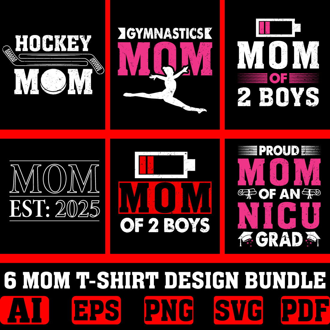 mom t-shirt design bundle preview image.