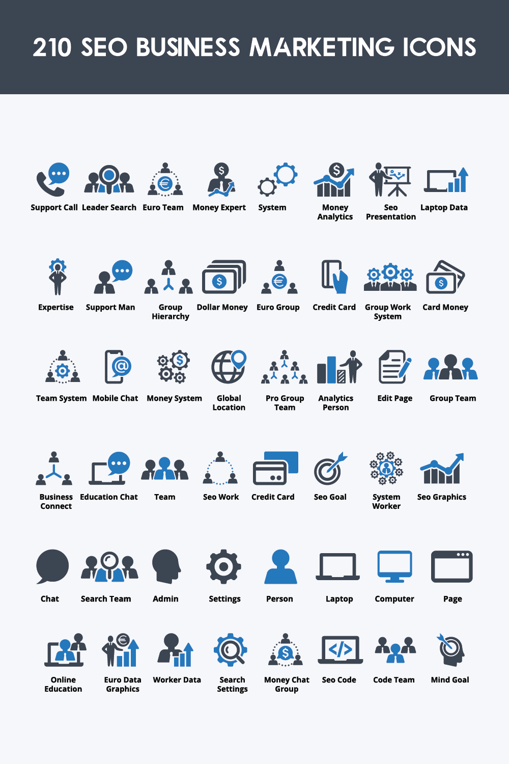 210 Seo Business Marketing Icons pinterest preview image.