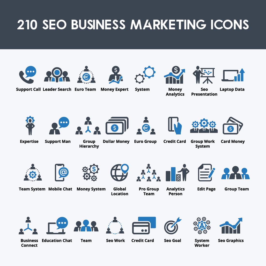210 Seo Business Marketing Icons preview image.