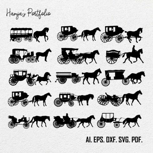Horse Carriages Silhouettes,Carriage Silhouette svg,Disney Carriage svg Bundle,Carriage with horse svg bundle horse car svg cover image.