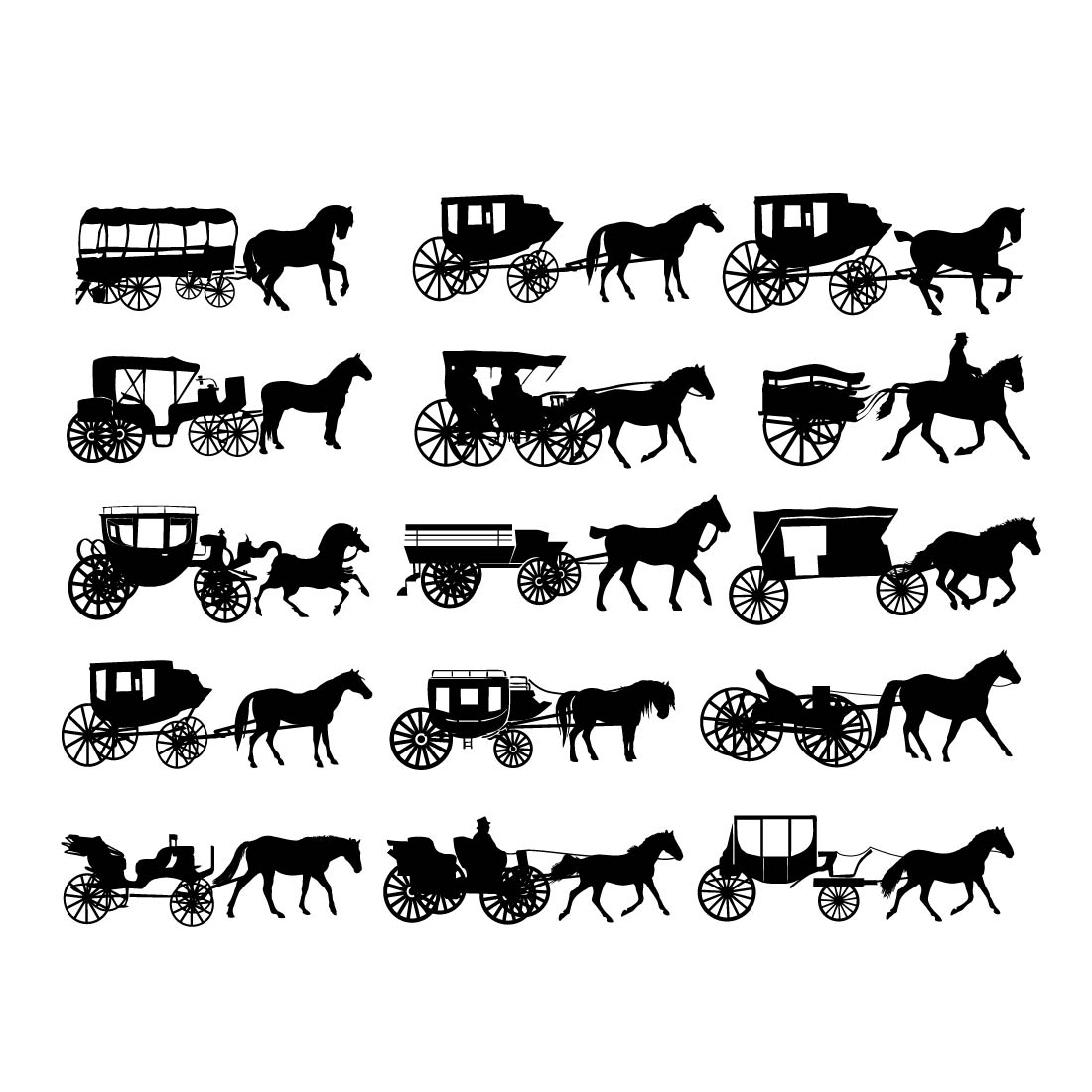 Horse Carriages Silhouettes,Carriage Silhouette svg,Disney Carriage svg Bundle,Carriage with horse svg bundle horse car svg preview image.