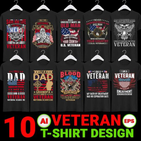 Veteran's Day T-Shirts Design Bundle cover image.