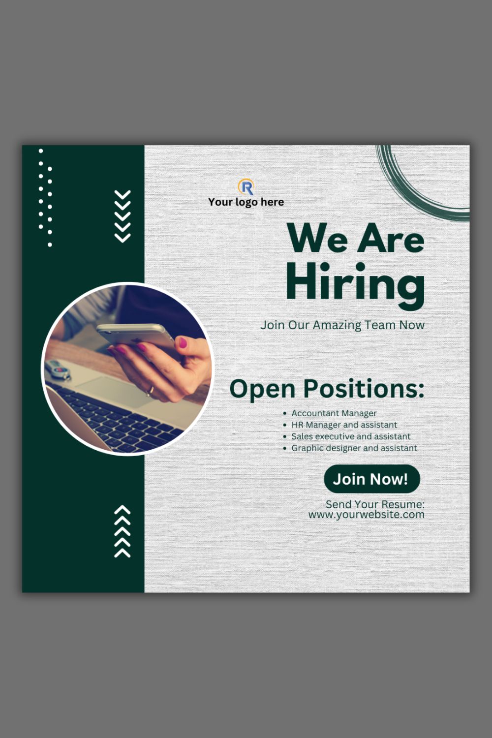 1 Instagram Sized Canva Hiring Design Template - $4 pinterest preview image.
