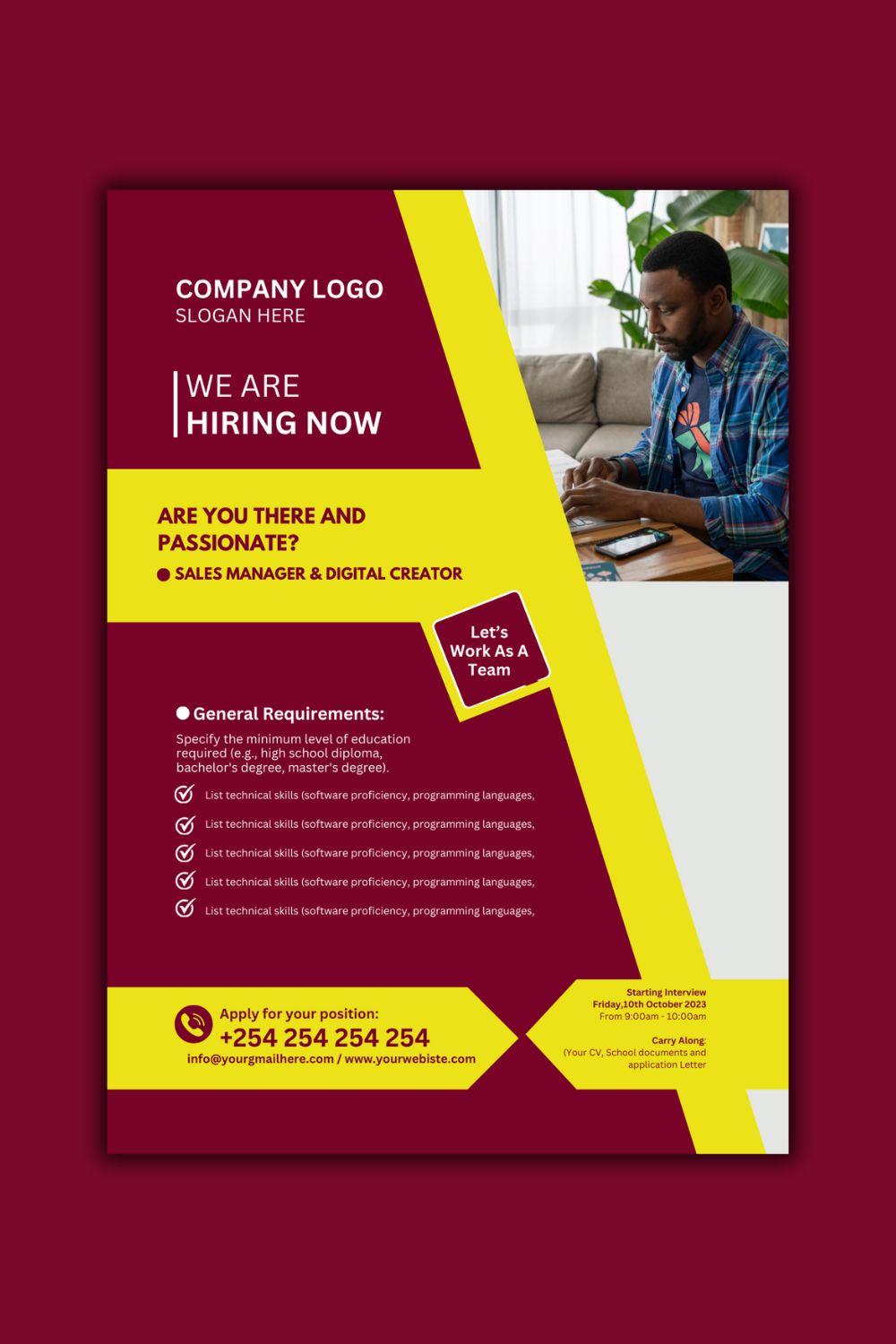 1 A4 Canva Hiring Flyer Design Template - Only $4 pinterest preview image.