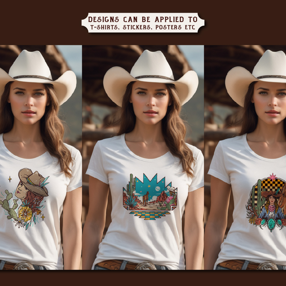Western Cowgirl tshirt design vintage illustration preview image.