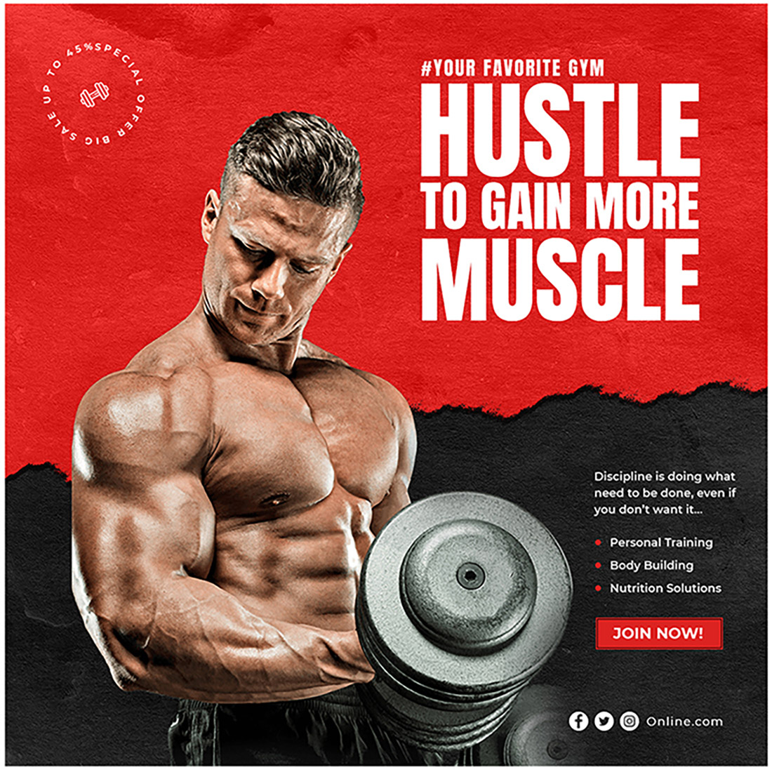 Fitness / Gym Instagram Post Template preview image.