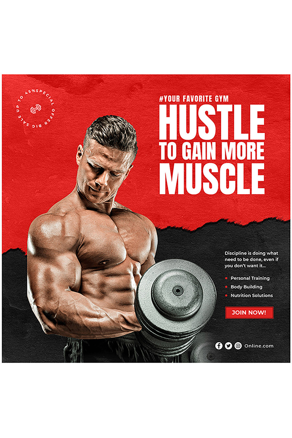 Fitness / Gym Instagram Post Template pinterest preview image.