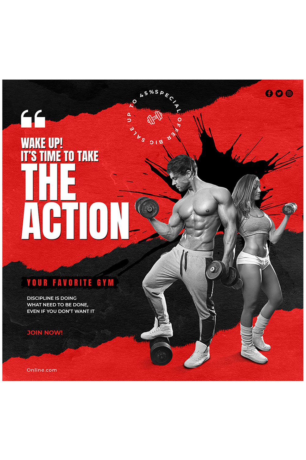 Fitness Instagram Post Template pinterest preview image.