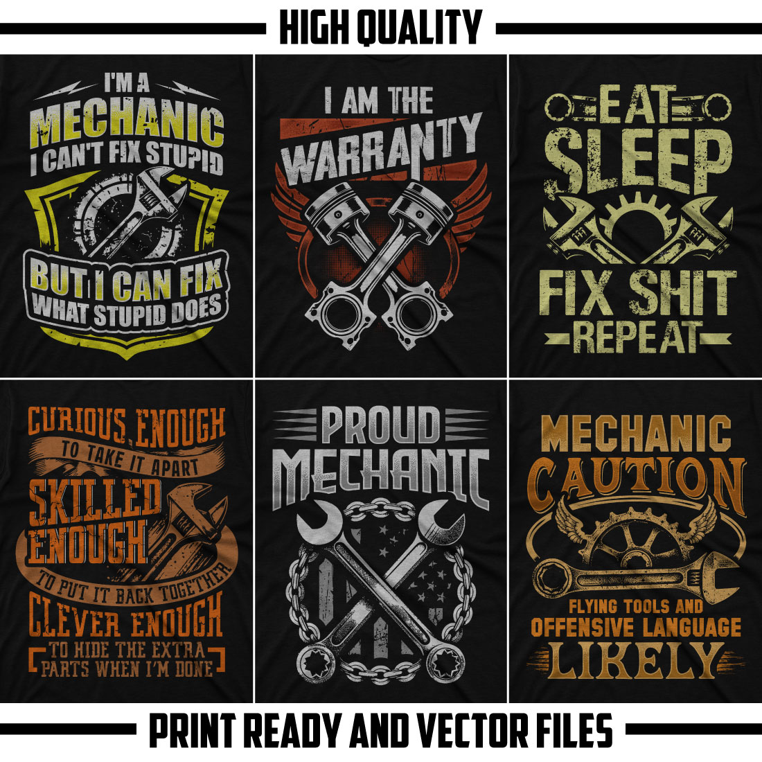 10 premium mechanic t shirt design bundle preview image.