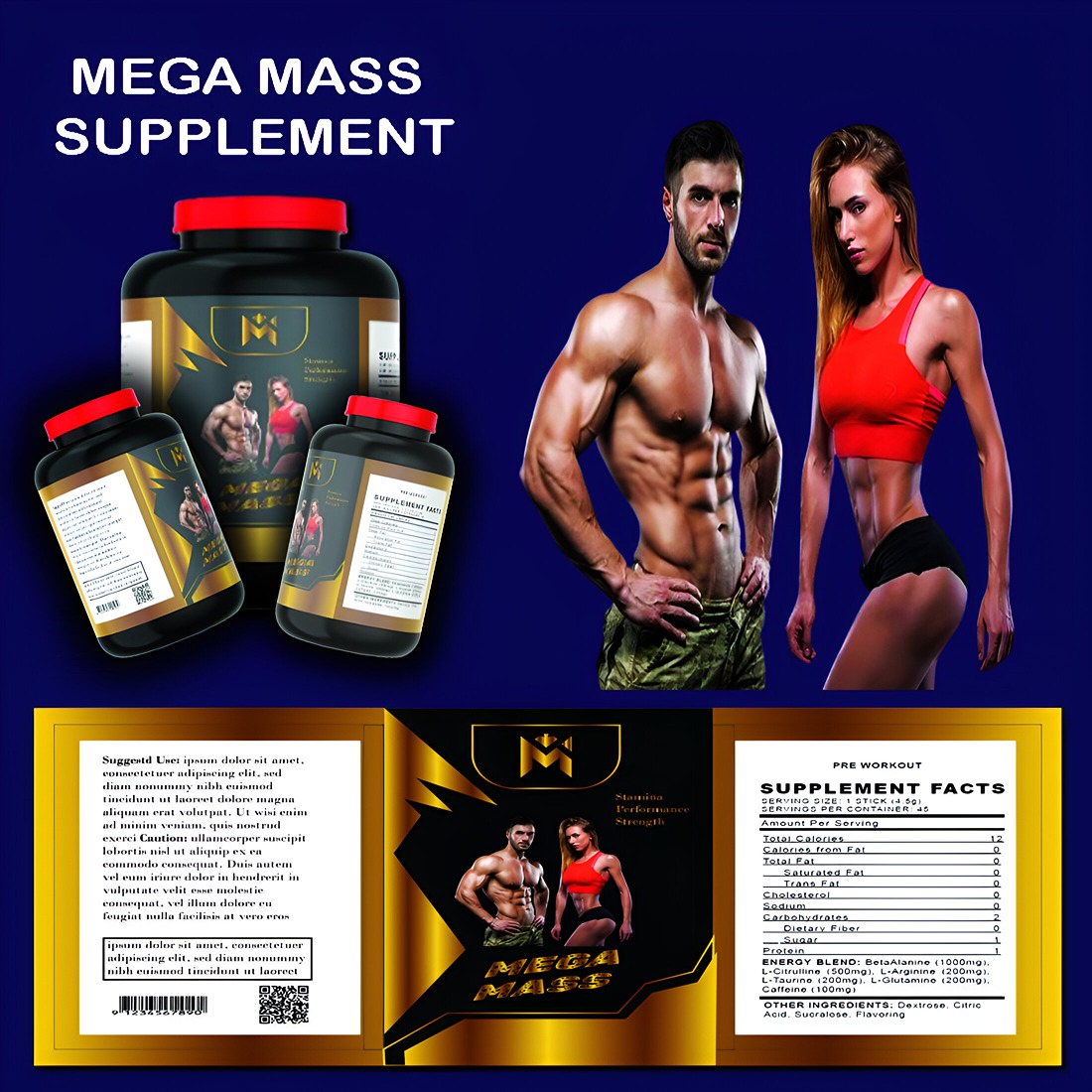 Mega Mass - Gym Supplements Lebel Design Template preview image.