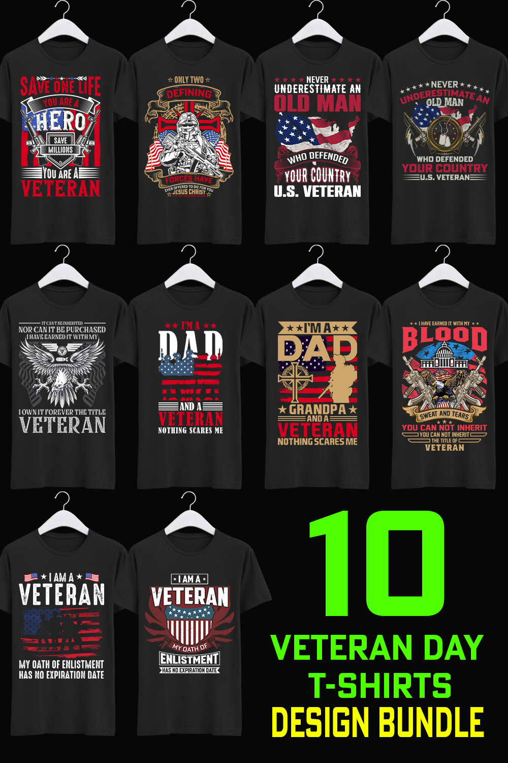 Veteran's Day T-Shirts Design Bundle pinterest preview image.