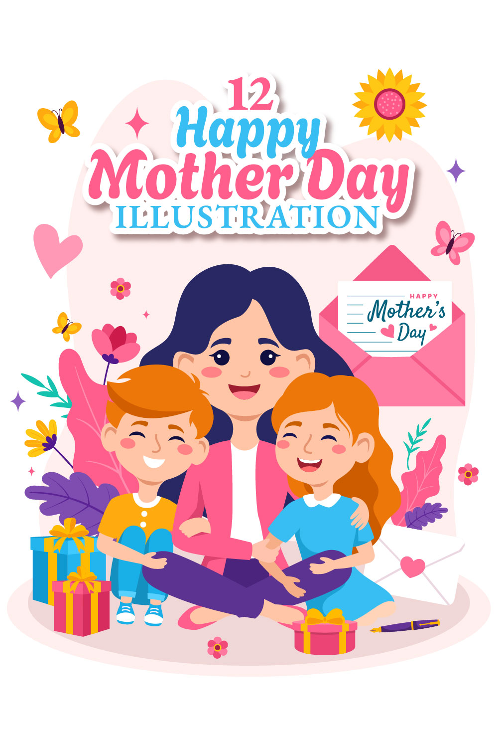 12 Happy Mother Day Illustration pinterest preview image.