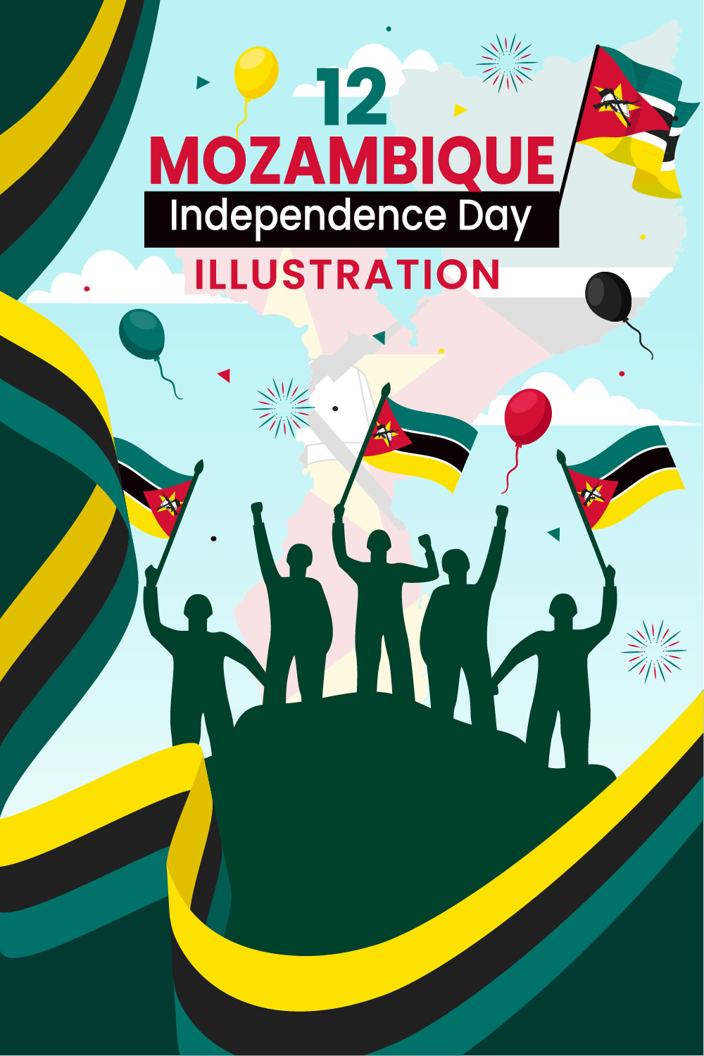 12 Mozambique Independence Day Illustration pinterest preview image.