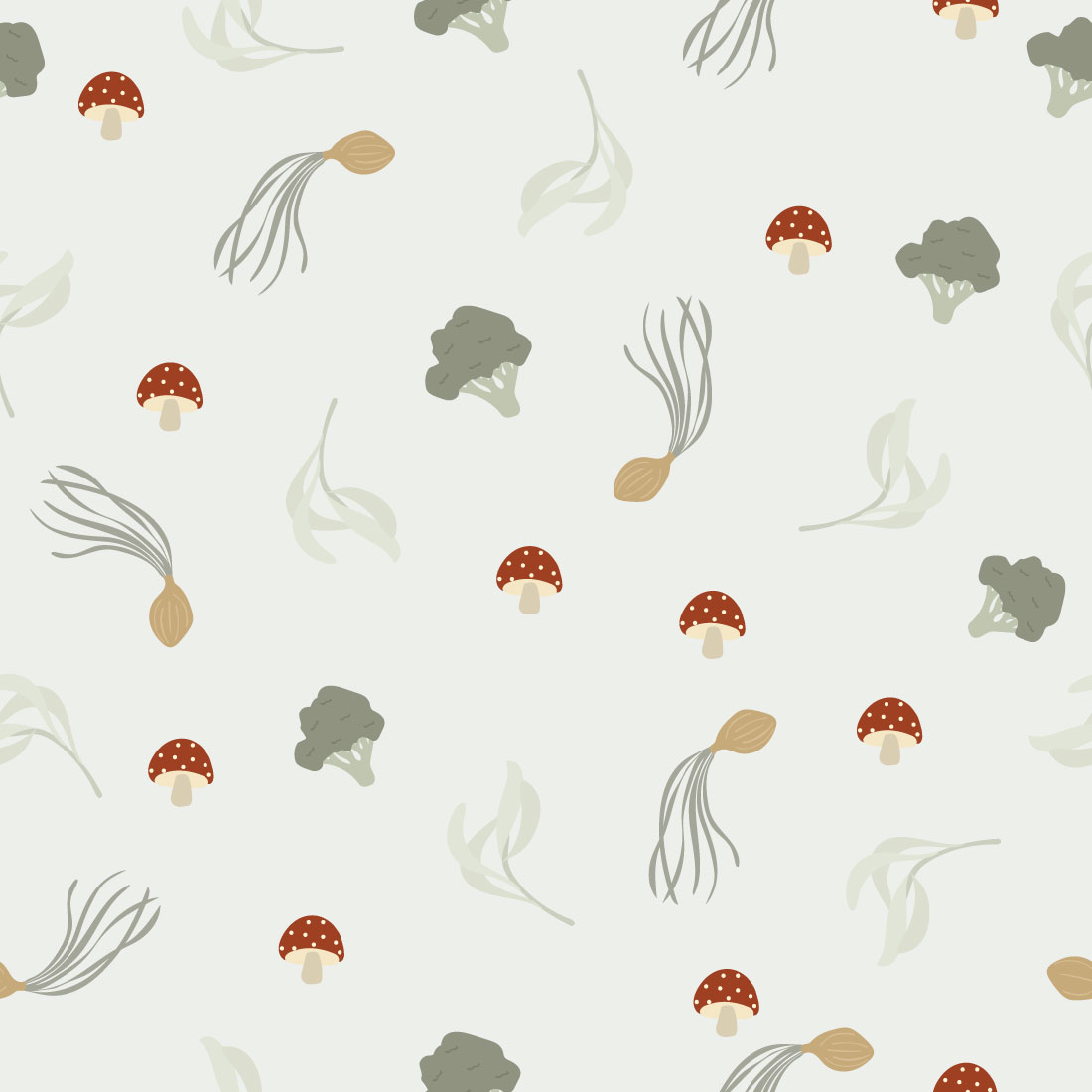 Mushroom and Broccoli Seamless Pattern preview image.