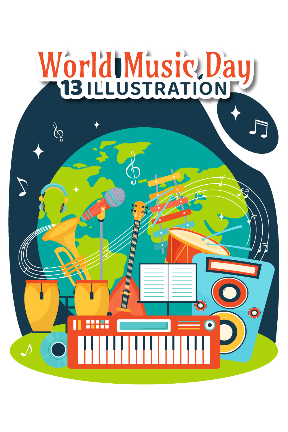 13 World Music Day Illustration pinterest preview image.