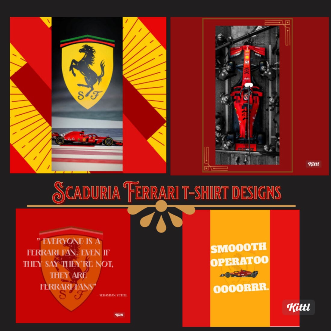 Four Scaduria ferrari f1 T-shirt Designs cover image.