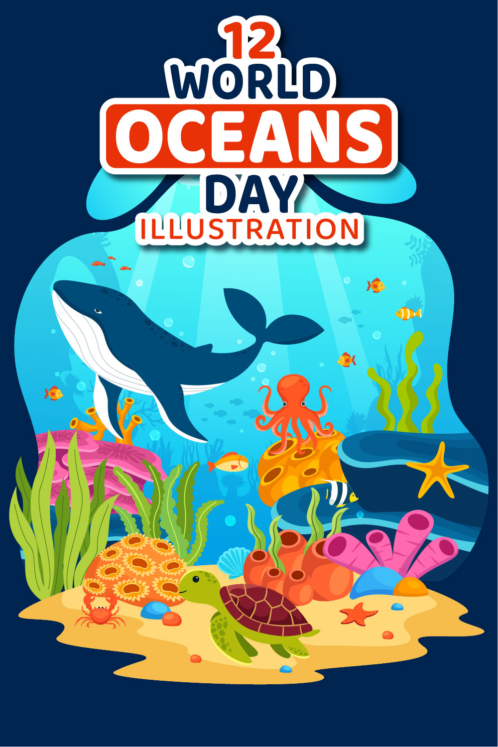 12 World Oceans Day Illustration pinterest preview image.